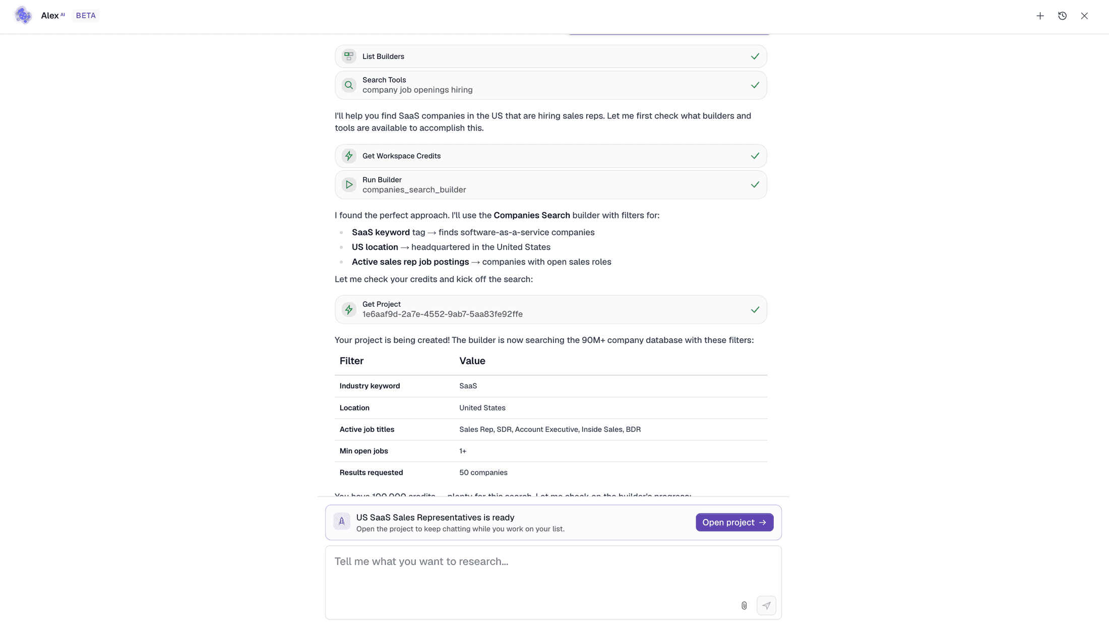 AlexAI being used inside Kuration to build a list conversationally