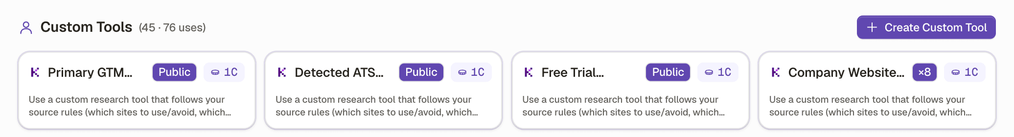 The custom tool builder in Kuration with objective and output configuration