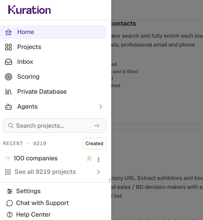 Settings icon at the bottom of the Kuration left sidebar