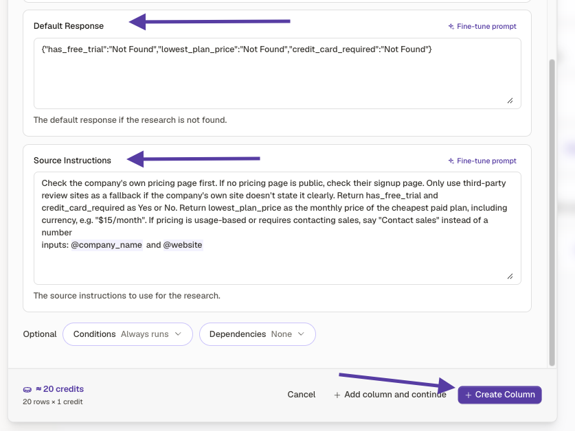 Add source rules and create the column