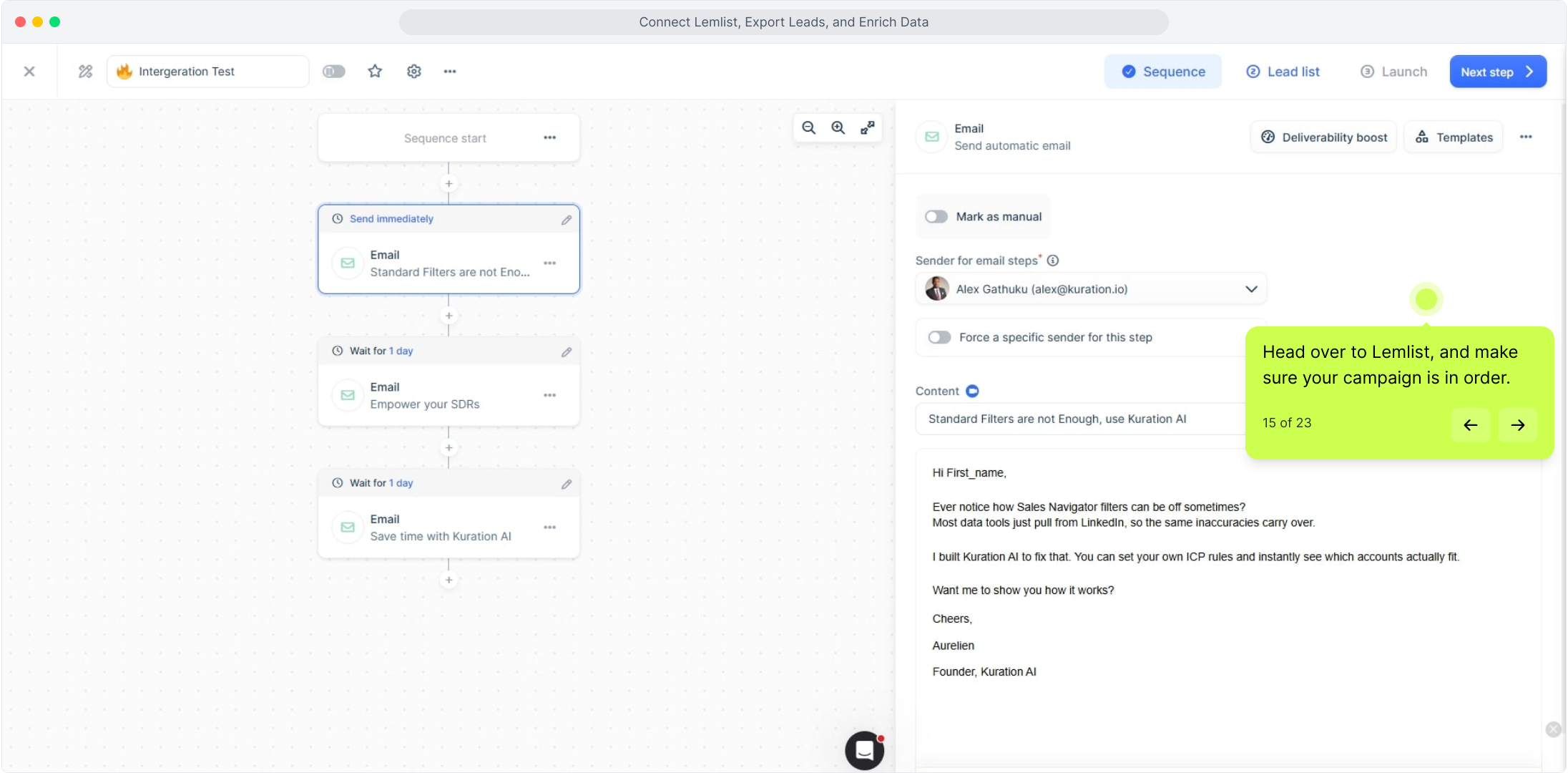 Lemlist campaign sequence editor