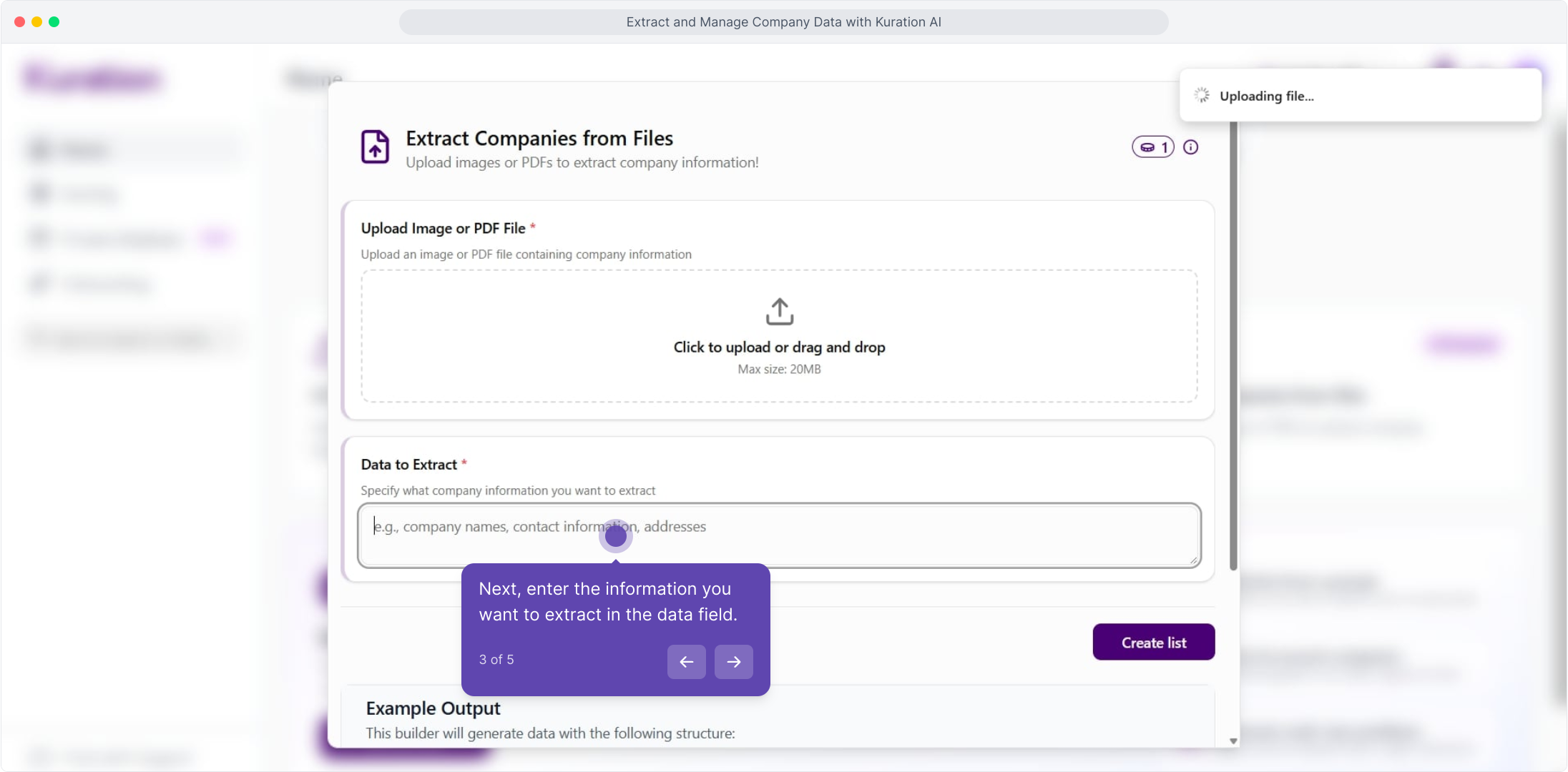 Data to Extract field focused in the dialog