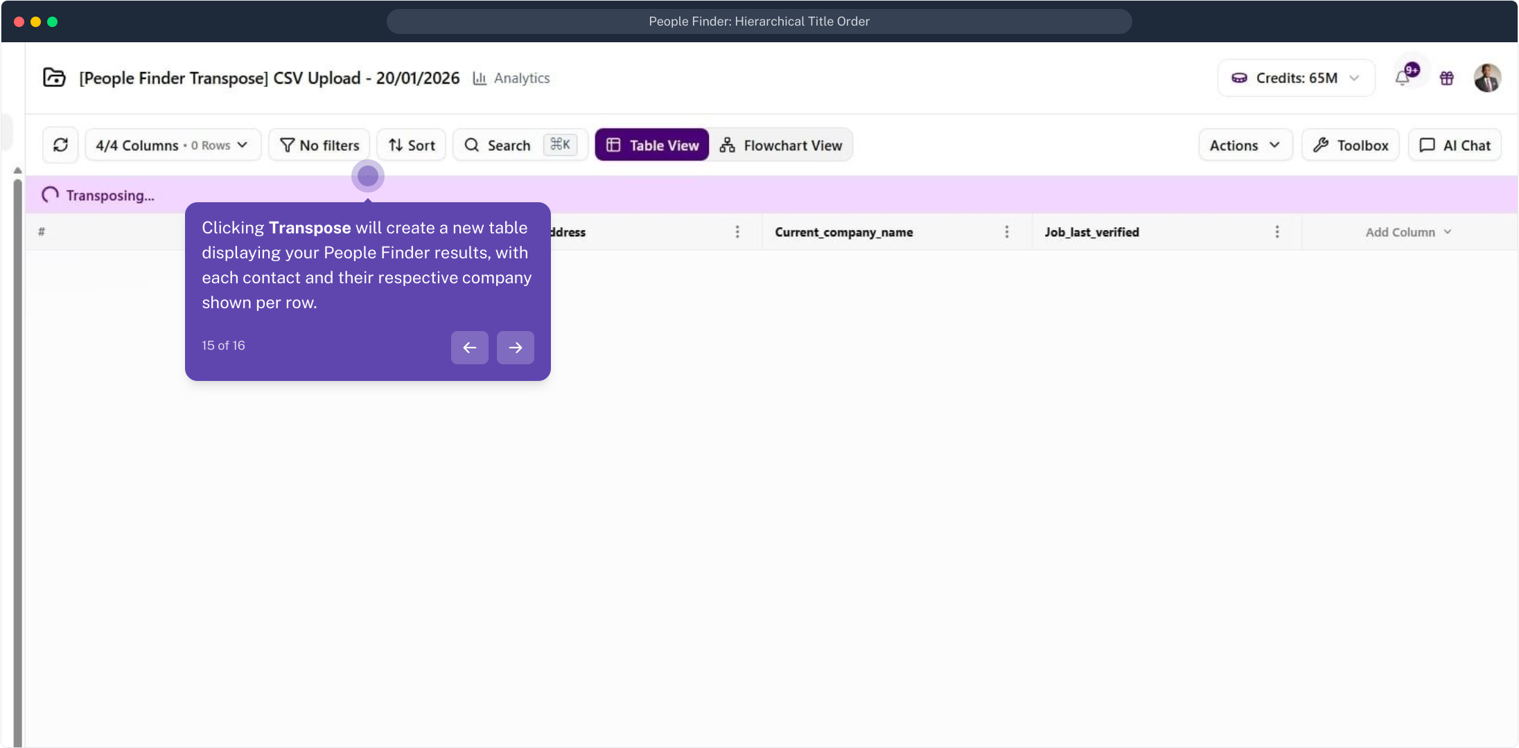 A new contact table is created