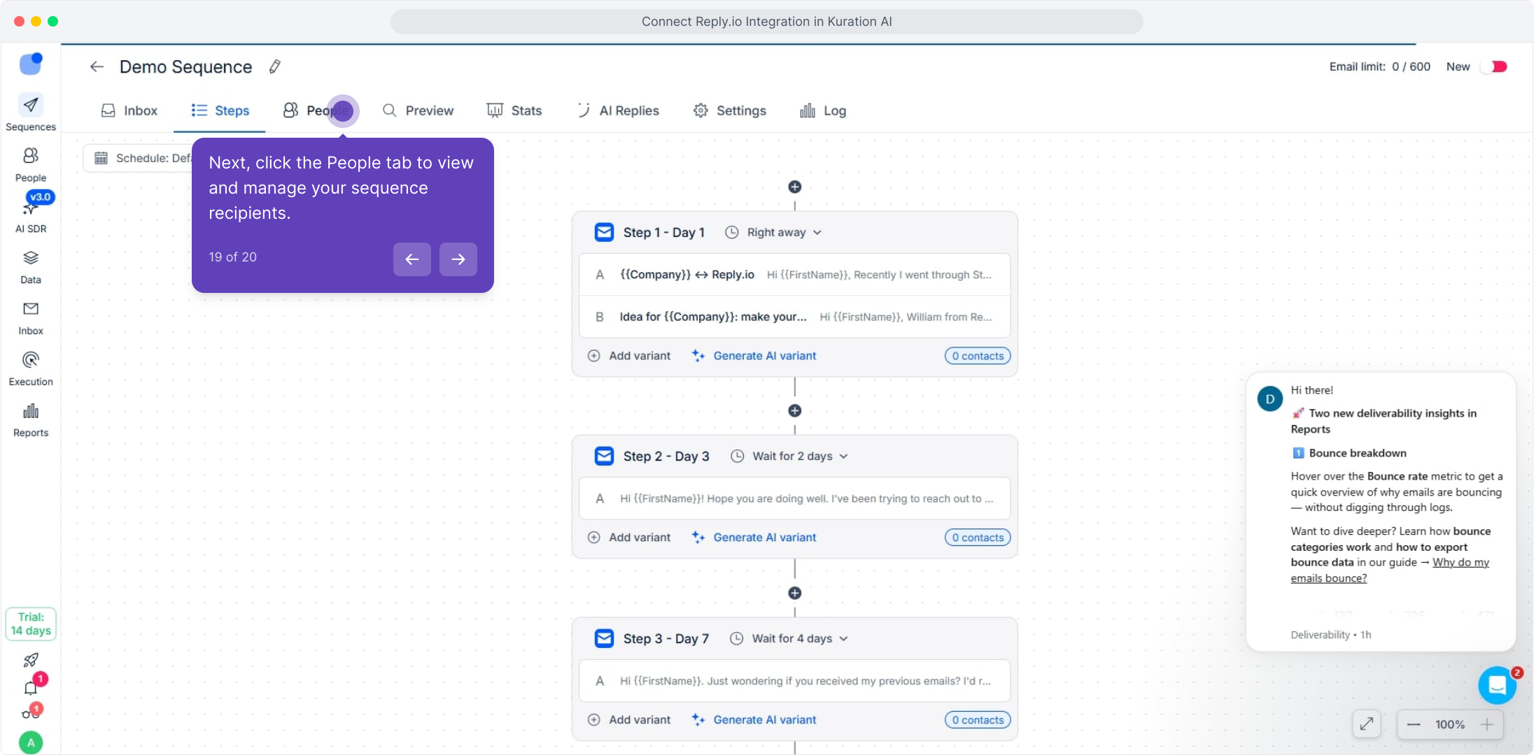 Demo Sequence view with the People tab highlighted