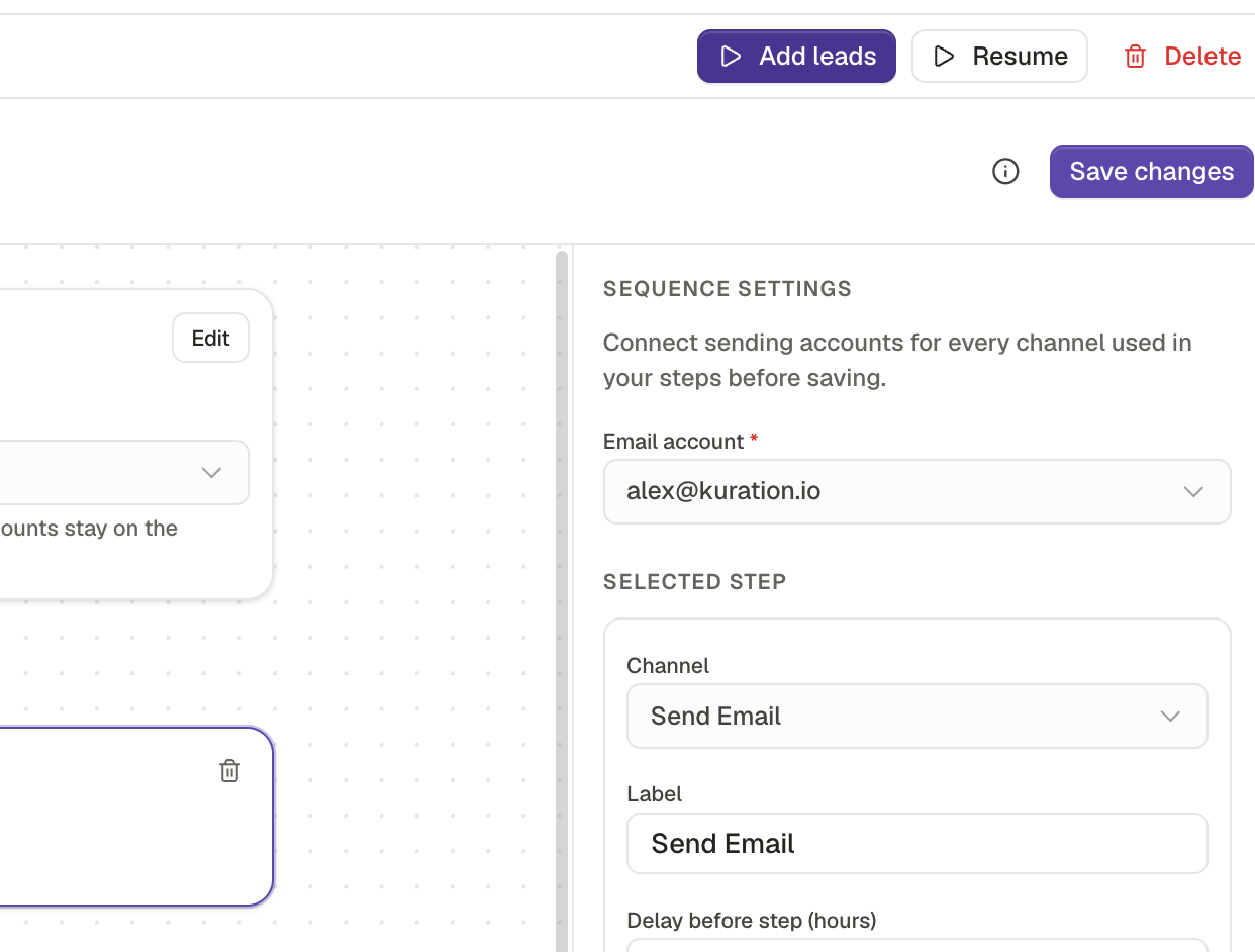 Add leads button in the sequence header