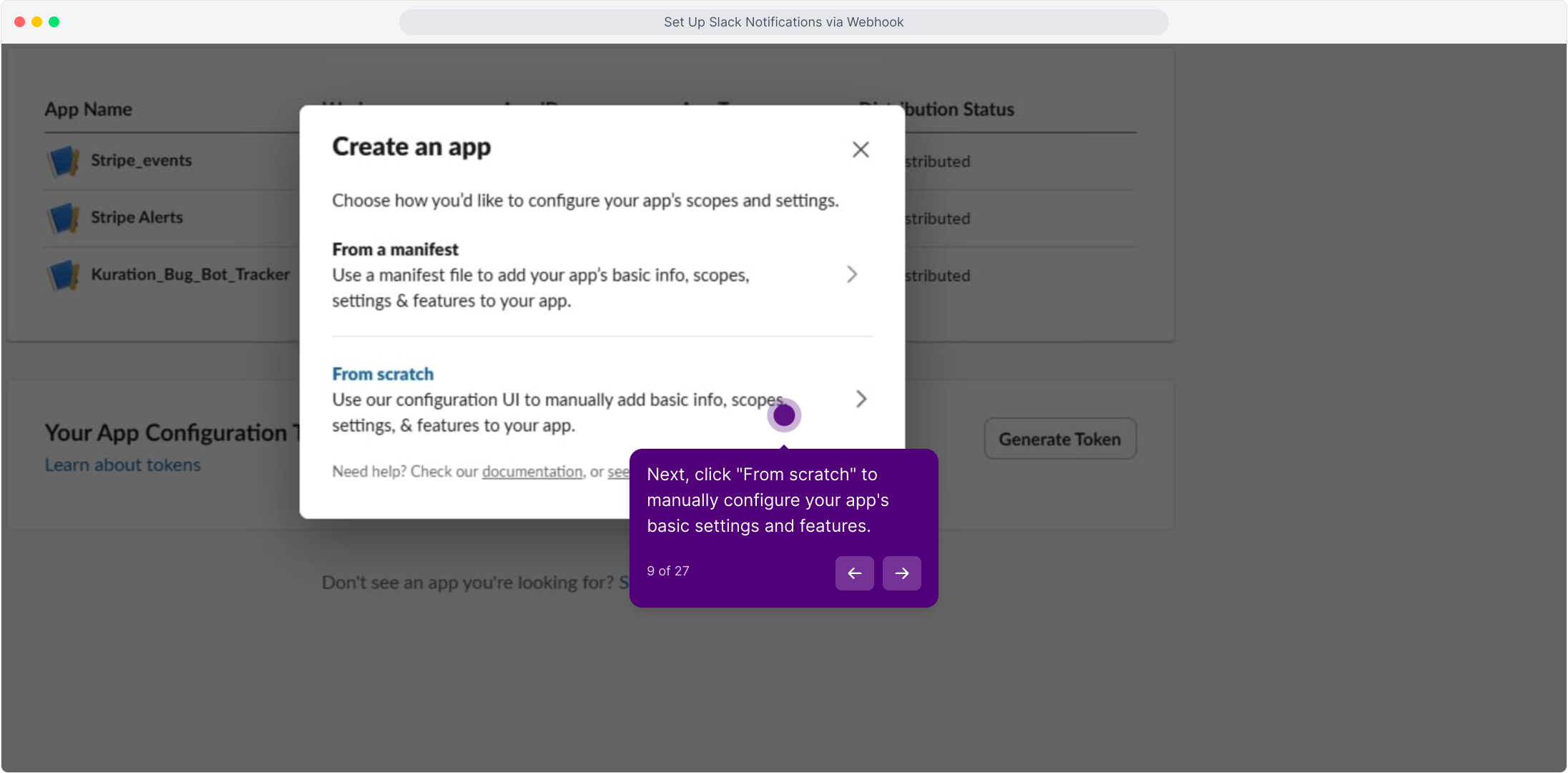 Create an app dialog with From scratch highlighted