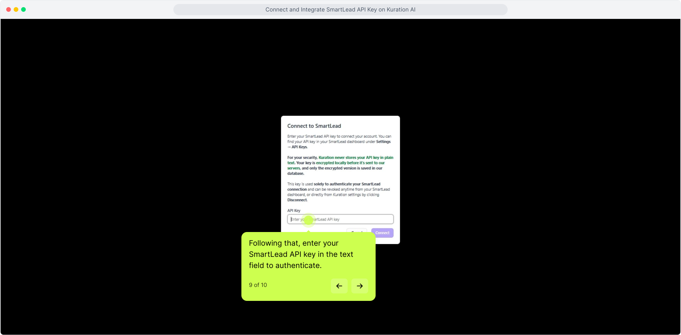 Connect to SmartLead dialog with the API Key field focused