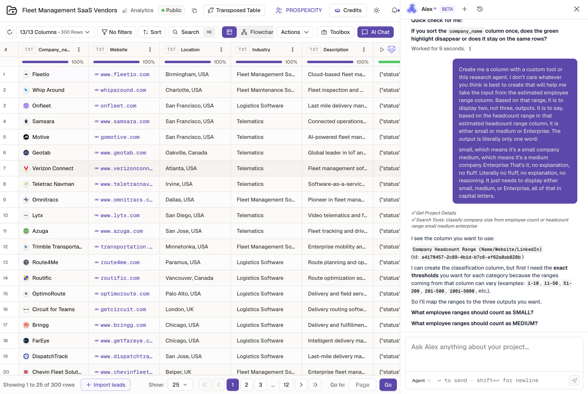 AlexAI in action — one prompt, a full database
